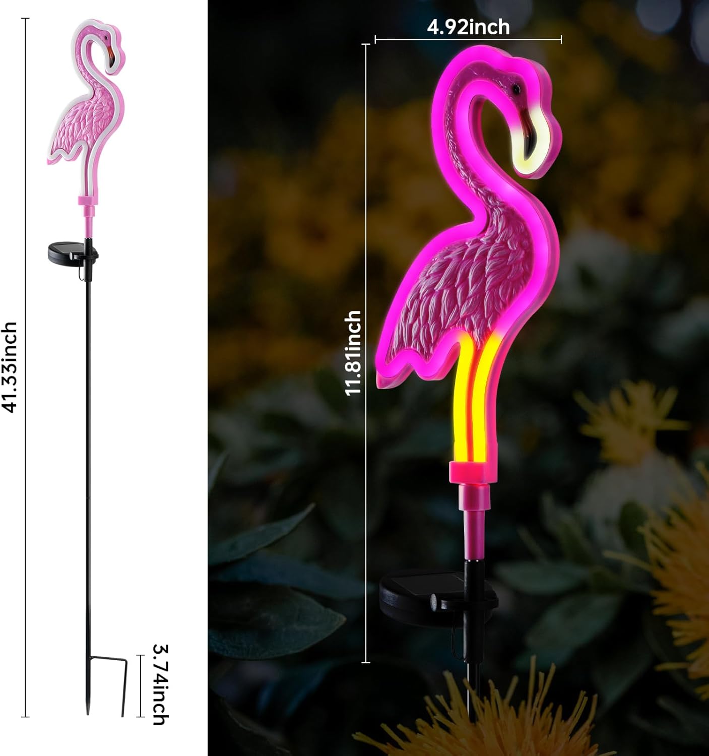 Solar Flamingo Lights,Pink Neon Flamingo Solar Lights,Outdoor Garden Decor,Gift for dad,Housewarming Gift,Decorative Outdoor Light for Yard (2 Pack)