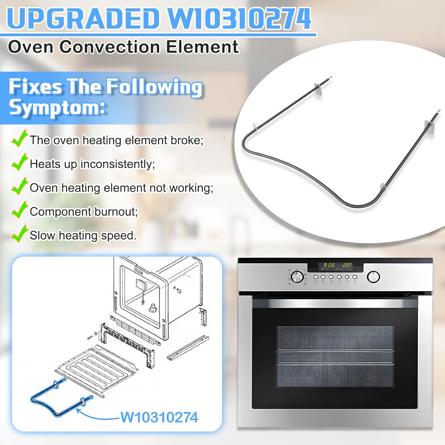 UPGRADED W10310274 Oven Bake Element Compatible with Whirlpool Maytag Jenn-Air Amana Range Ovens Parts,WPW10310274 Oven Lower Bake Element Replacement 1863288 74010883 7406P439-60 Heating Element