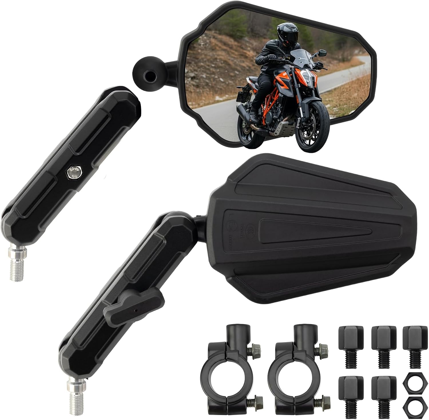 OUMURS Motorcycle Mirrors Universal M8 M10 Bolt 7/8" Aluminum Alloy Motorcycle Mirrors For Handlebars Mount Double Take Mirrors Foldable 360 Degrees Large HD Glass For ATV Dirt Bike Ebike