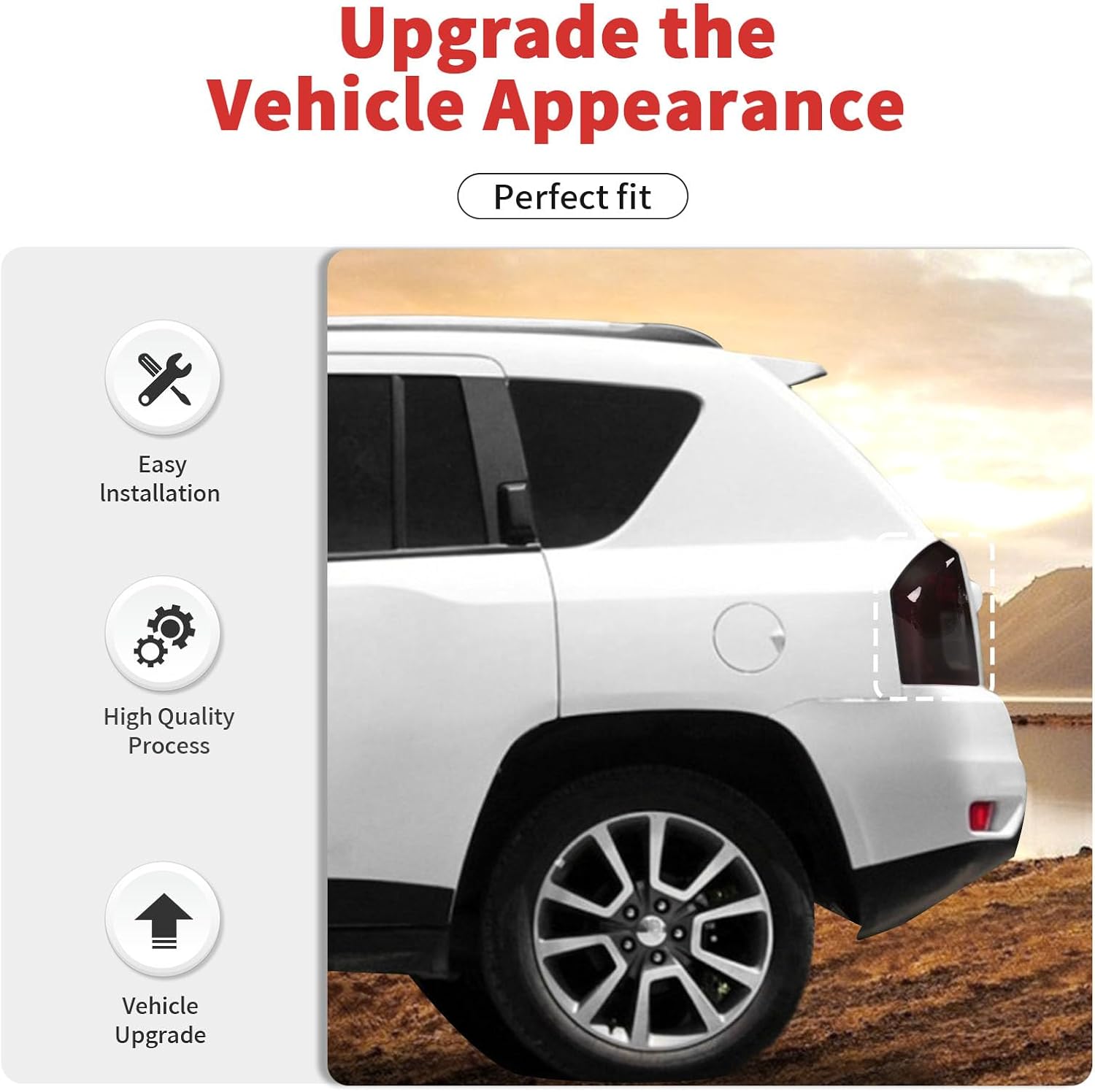 Tail Light Taillight Lamp Guard Cover Fit for 2011-2016 Jeep Compass, Rear Light Frame Exterior Accessories Kit 2Pcs (Smoked Black)