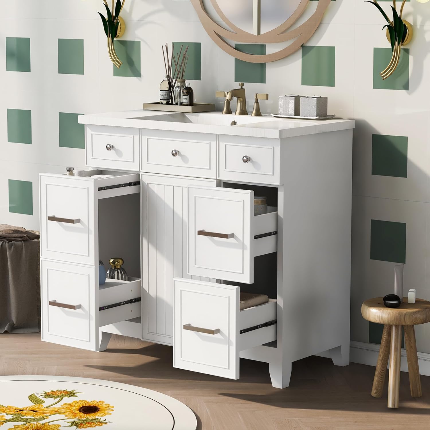 LUMISOL 36" Bathroom Vanity with Sink Top, Single Bathroom Cabinet with 3 Drawers & Soft-Closing Doors, Wooden Bathroom Vanity and Sink Combo, White