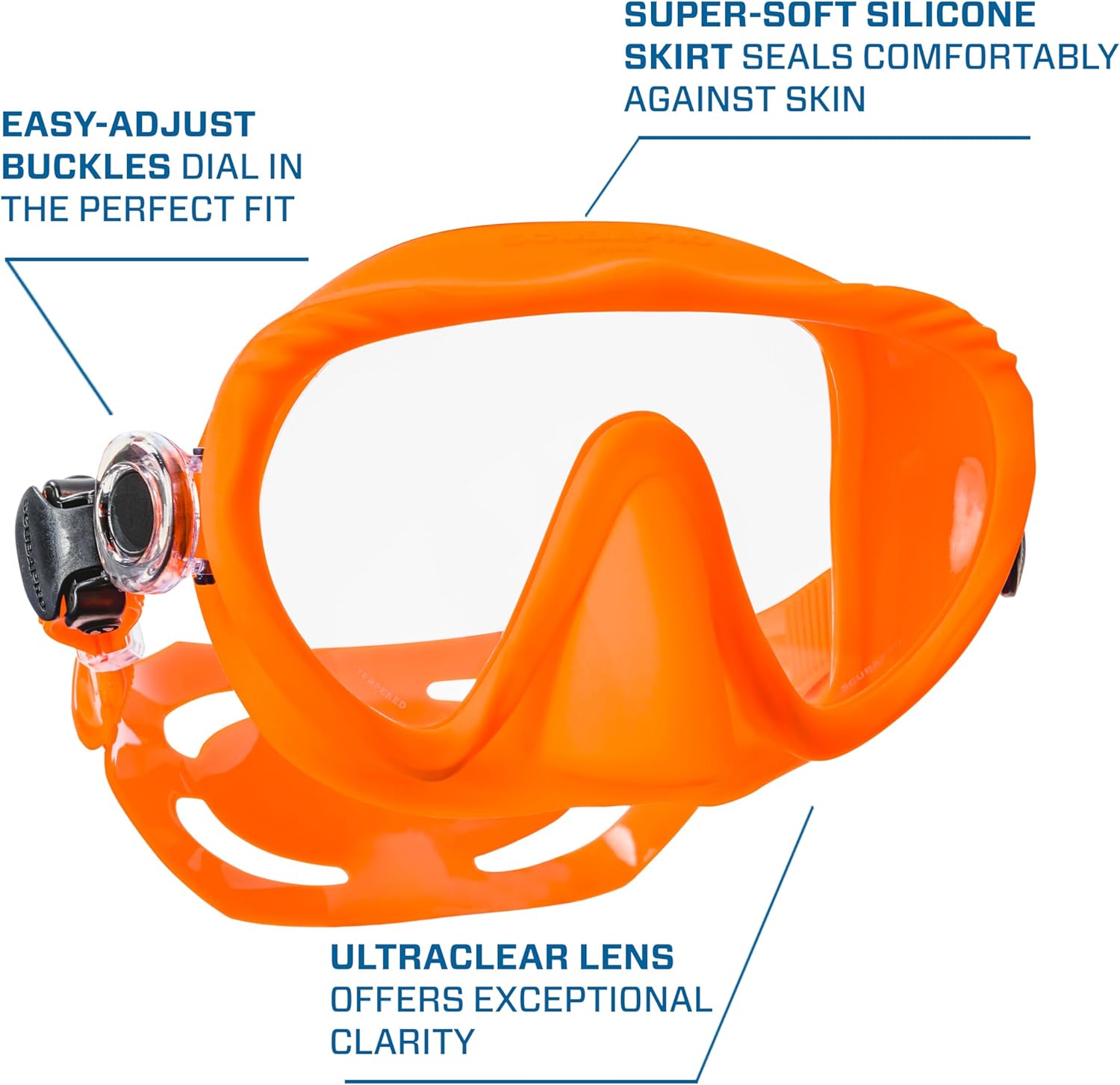 SCUBAPRO Ghost Scuba Dive Mask, Low-Volume Frameless Design w/Ultra Clear Single Lens, Silicone Skirt and Easy-Adjust Strap Buckles, Orange - Image 4
