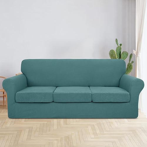Miniatura 9 de Jiviner Fundas elásticas para sofá de 3 piezas para sofá de 2 cojines, funda gruesa para sofá biplaza con 2 fundas de cojín para sala de estar,