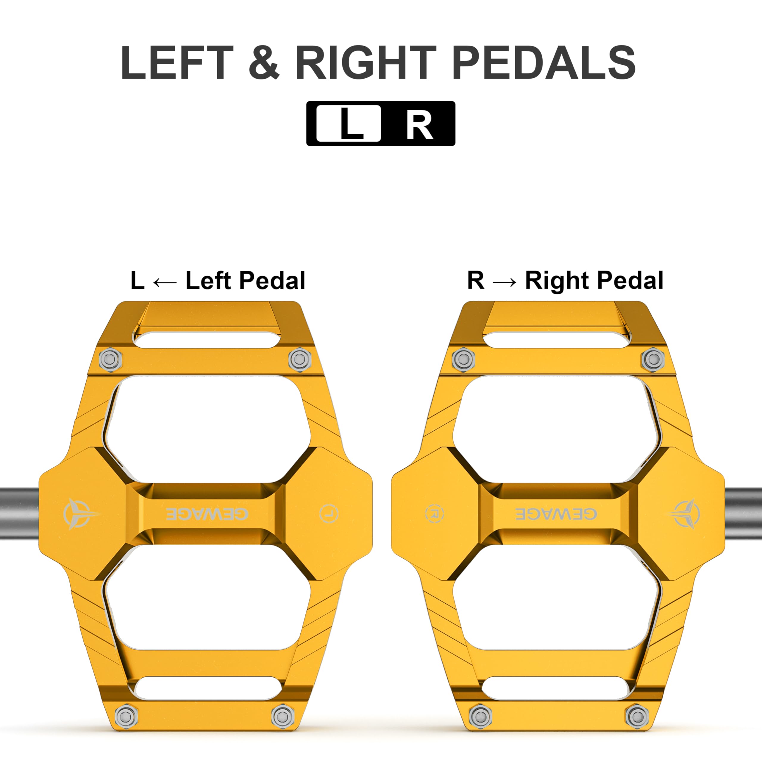 GEWAGE Pedales de Bicicleta – Pedales de Aluminio CNC con Eje CR-MO, Solo 283 g, con Clavos Antideslizantes; Ideales para MTB, Gravel, Trekking, Carretera y Bicicletas Infantiles