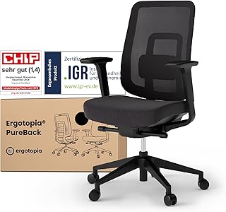 Ergotopia PureBack ergonomischer Bürostuhl – Schreibtischstuhl ergonomisch mit 4D-Armlehnen & Synchronmechanik – Bürostuhl ergonomisch Testsieger – Bequemer Büro Drehstuhl für gesundes Sitzen