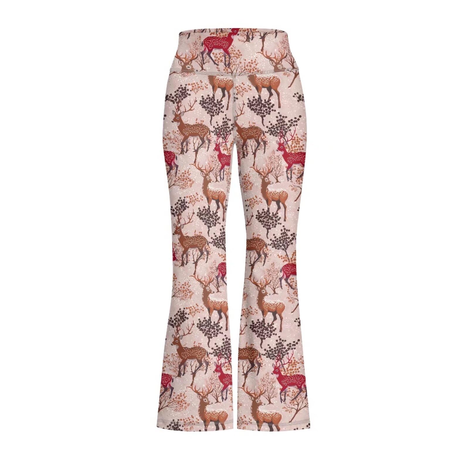 Yzaoxia Deer Bell Bottom Leggings for Girls Flare Yoga Pants Size 13-14 Tree Stretchy Gym Legging High Waisted Bootcut Pant Pink Long Workout Activewear Athletic Running Clothing Tummy Control