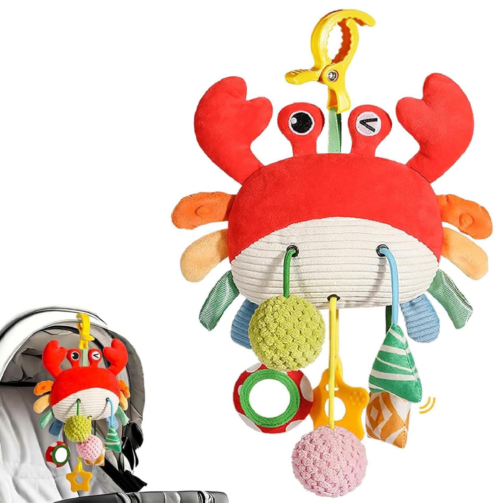 Cradle Toys Hanging, Hanging Toys for Babies 0-6 Months, Soft Plush Crab Decor with Clip, Sensory Development Toy for Stroller and Crib, Interactive Motor Skills Training for Infants-image-17