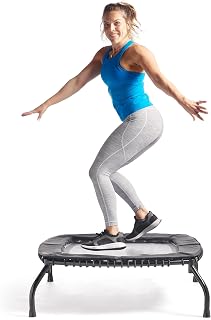 Sunny Health & Fitness Trampolín sin Resortes–Cuerdas Elásticas Ajustables,Silencioso y Seguro para Interior/Exterior,Rebounder Premium Compacto