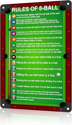 Letrero de metal para mesa de billar, decoración de pared, 8 reglas de bola, accesorios para mesa de billar, póster de metal vintage para sala de