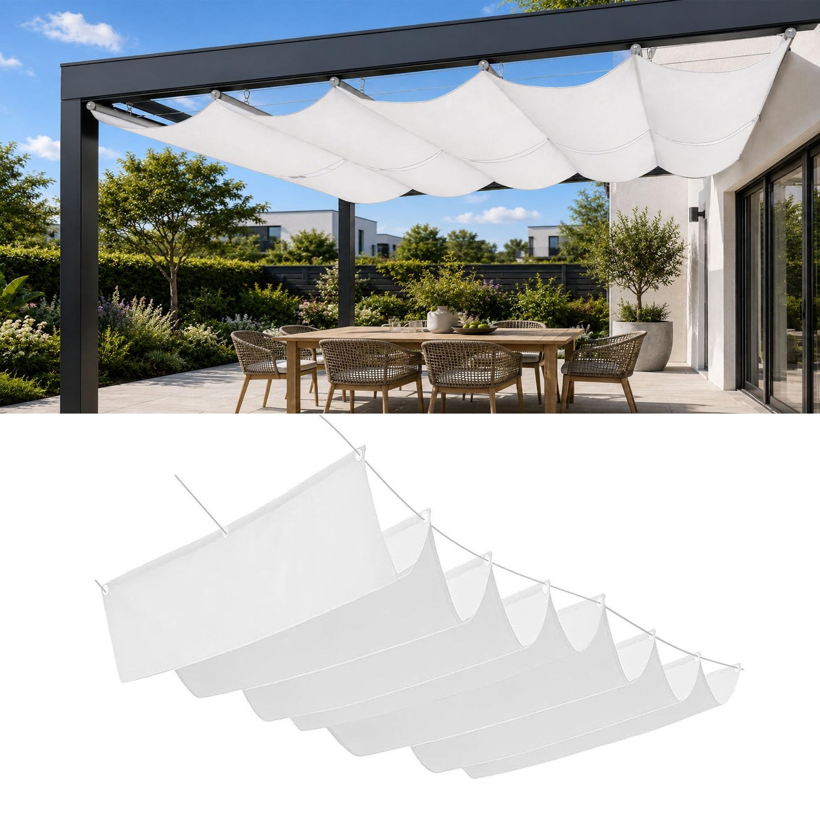 Voile-D'Ombrage Rétractable Vague 2.4 x 3.4 m Protection UV 98% PES Résistant à l'eau Durable Résistant et Respirant Toile Ombrage Exterieur pour Patio Jardin Terrasse, Blanc