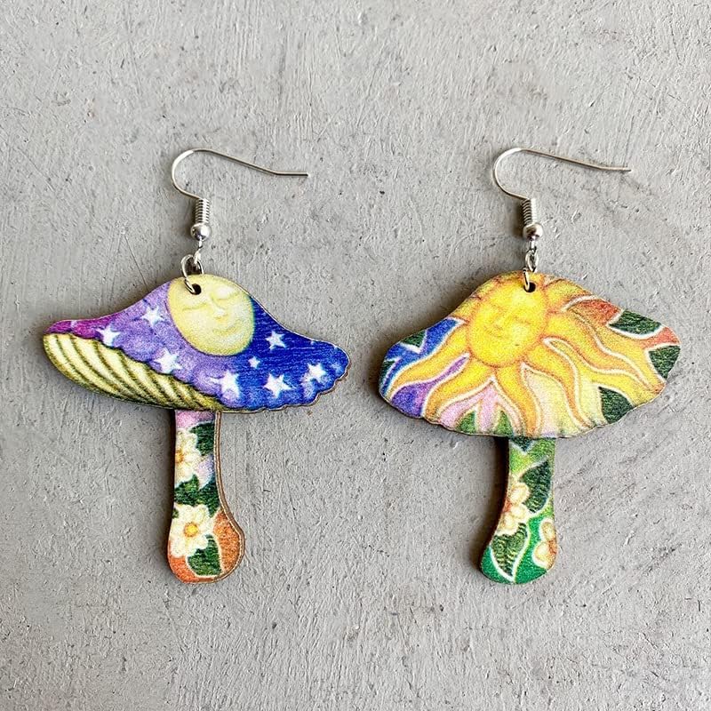Unique Creative Cartoon Earrings Set Colorful Lovely Mushroom Cat Frog Drop Dangle Earring Handmade Lightweignt Wooden Earring for Women Easter Funny Holiday Accessories Gifts image 5