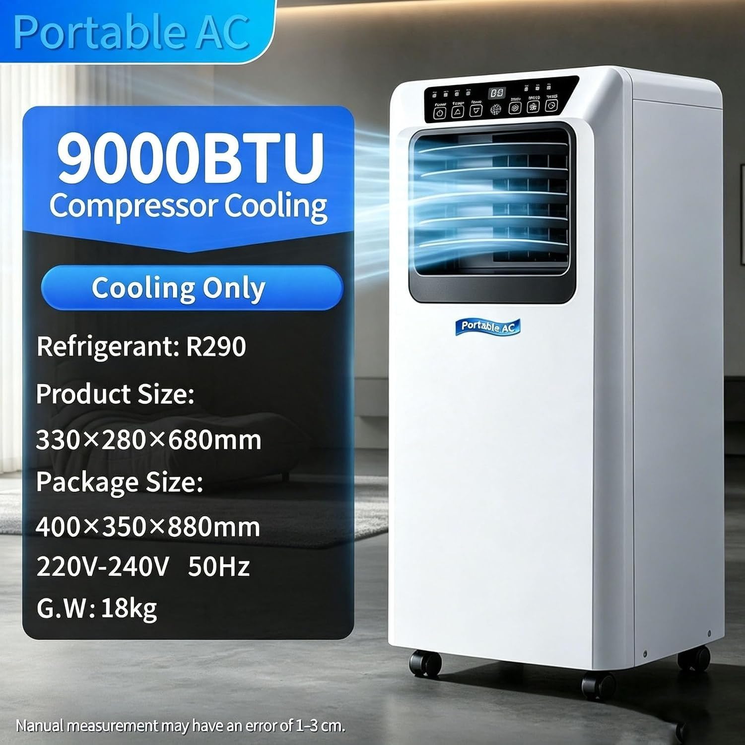 Climatizzatore Portatile 12000 BTU Raffreddamento e Riscaldamento Deumidificatore Mobile con Ruote, Condizionatore Senza unità Esterna per Utilizzo Annuale, Pre, 9000 BTU, 9000 BTU