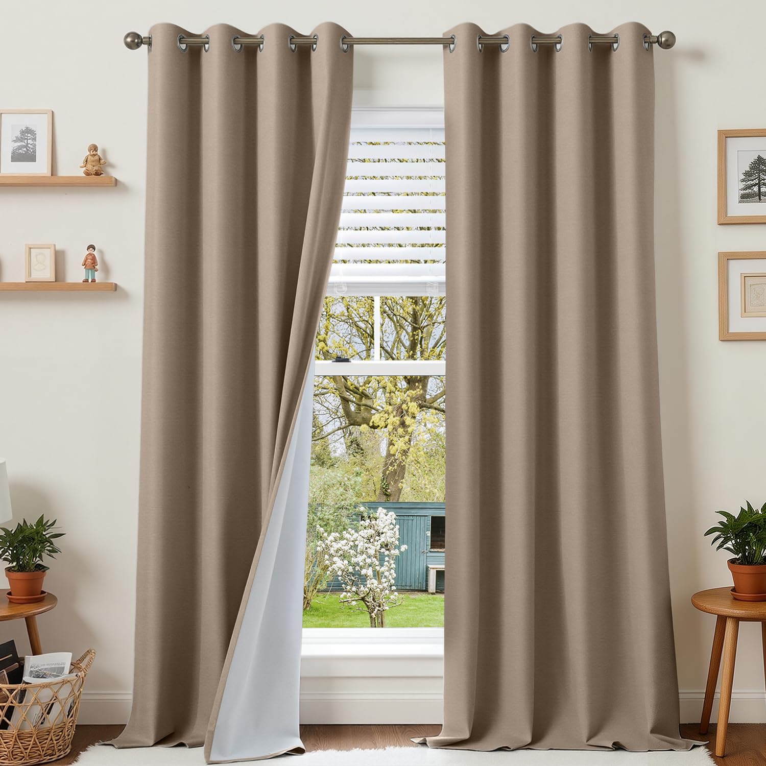 Runyéla 100% Rideau Occultant Lin Thermique Isolant Anti Chaleur Lot de 2, 140x260 Rideaux à Oeillets Fenêtre Lin, Anti Froid UV Phonique Bruit, Decoration Chambre Salon Blackout Curtains