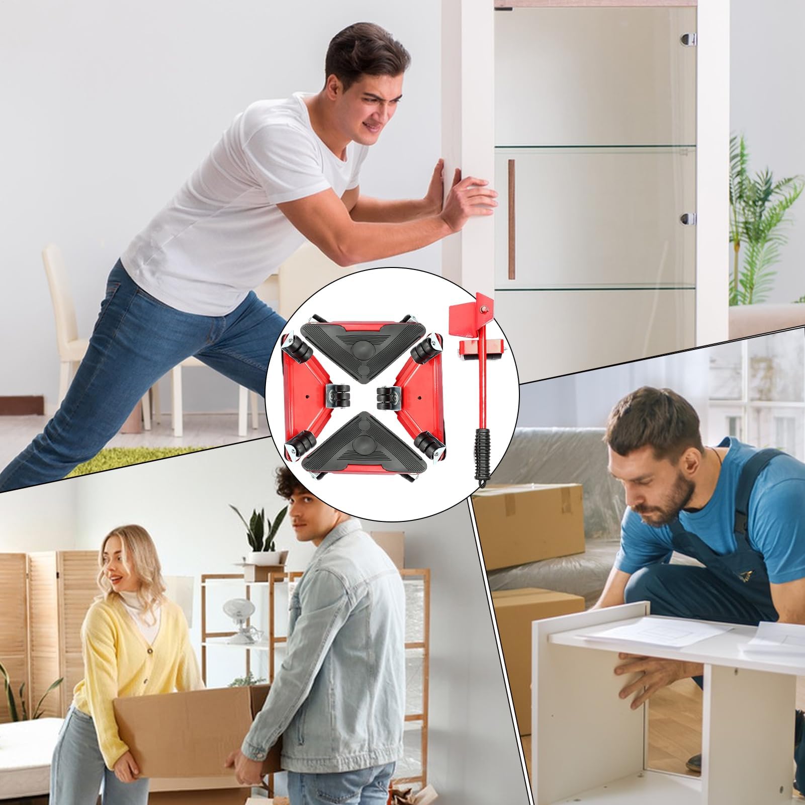Set di attrezzi per lo spostamento di pulegge per carichi pesanti, girevole a 360°, per un facile spostamento, ideale per spostare e sollevare oggetti pesanti