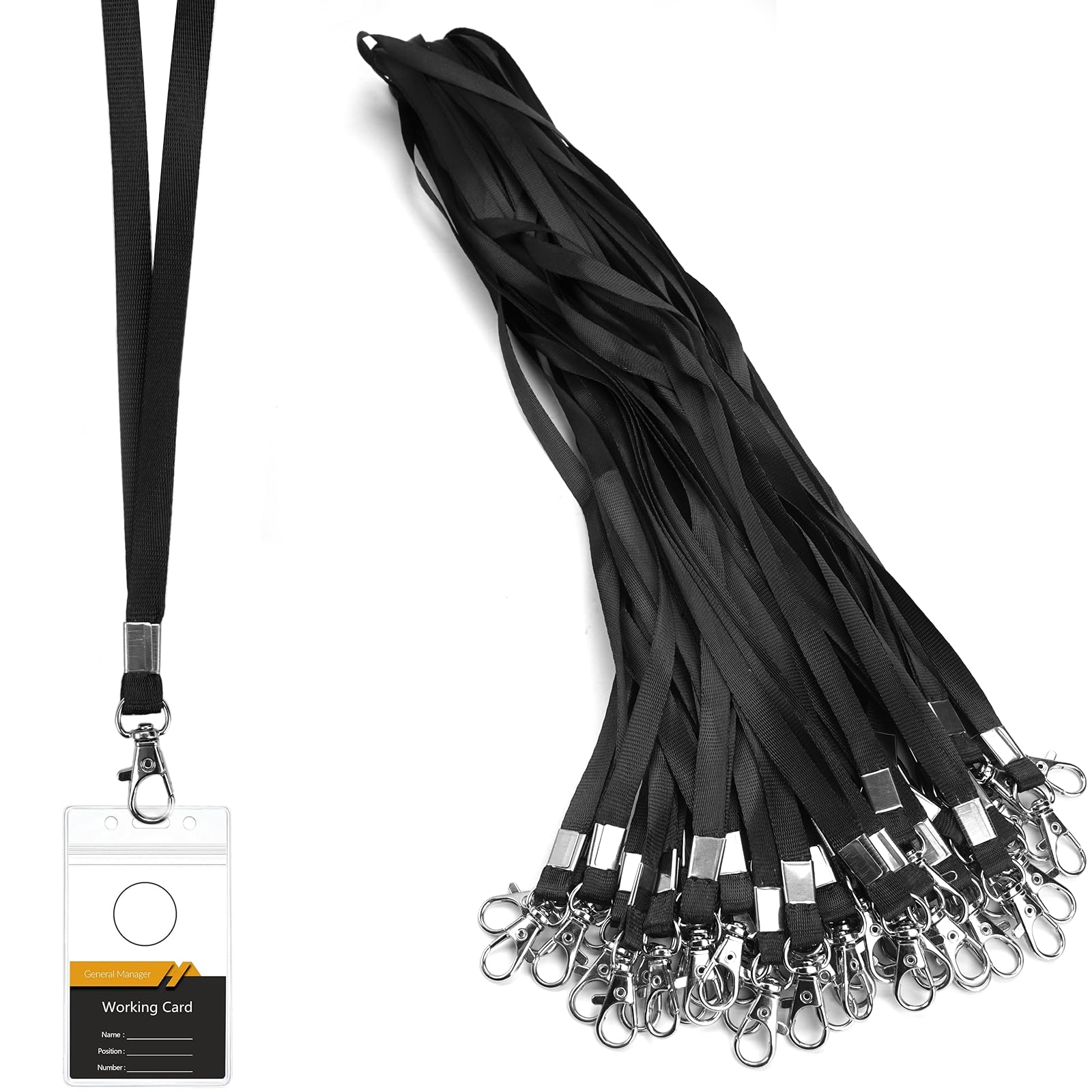 50 Piezas Cuelga Llaves Negro, 45 cm Lanyard Con Clip de Metal, Cordones de Insignia Para Cuello, Cinta Para Identificación, Empleados, Estudiantes