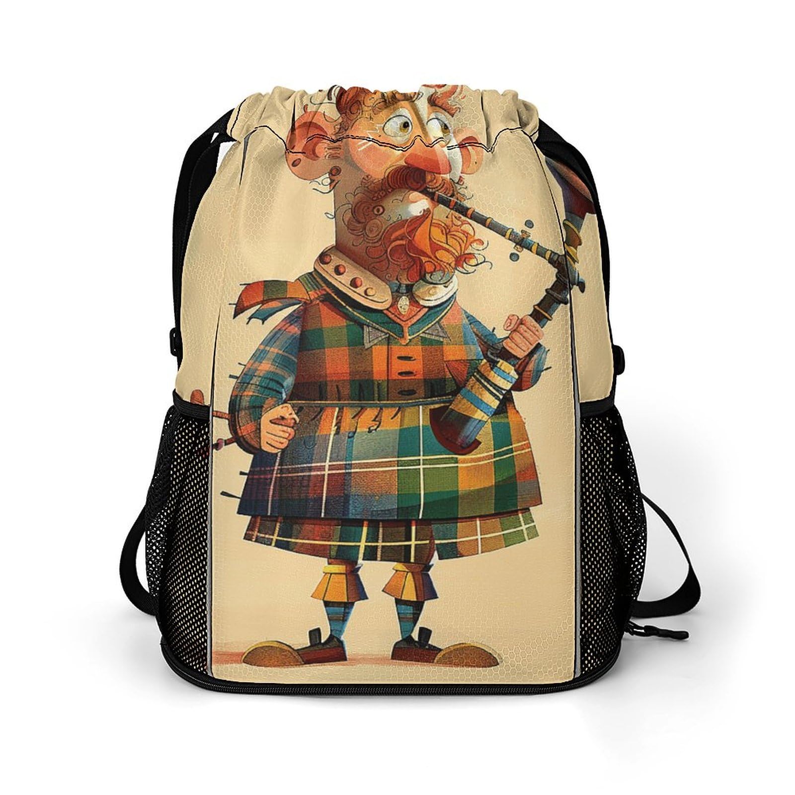 asbwuo Sports Drawstring Backpack,Cartoon Scottish Bagpipe String Swim Gym Bag with Shoes Compartment Gym Drawstring Bag