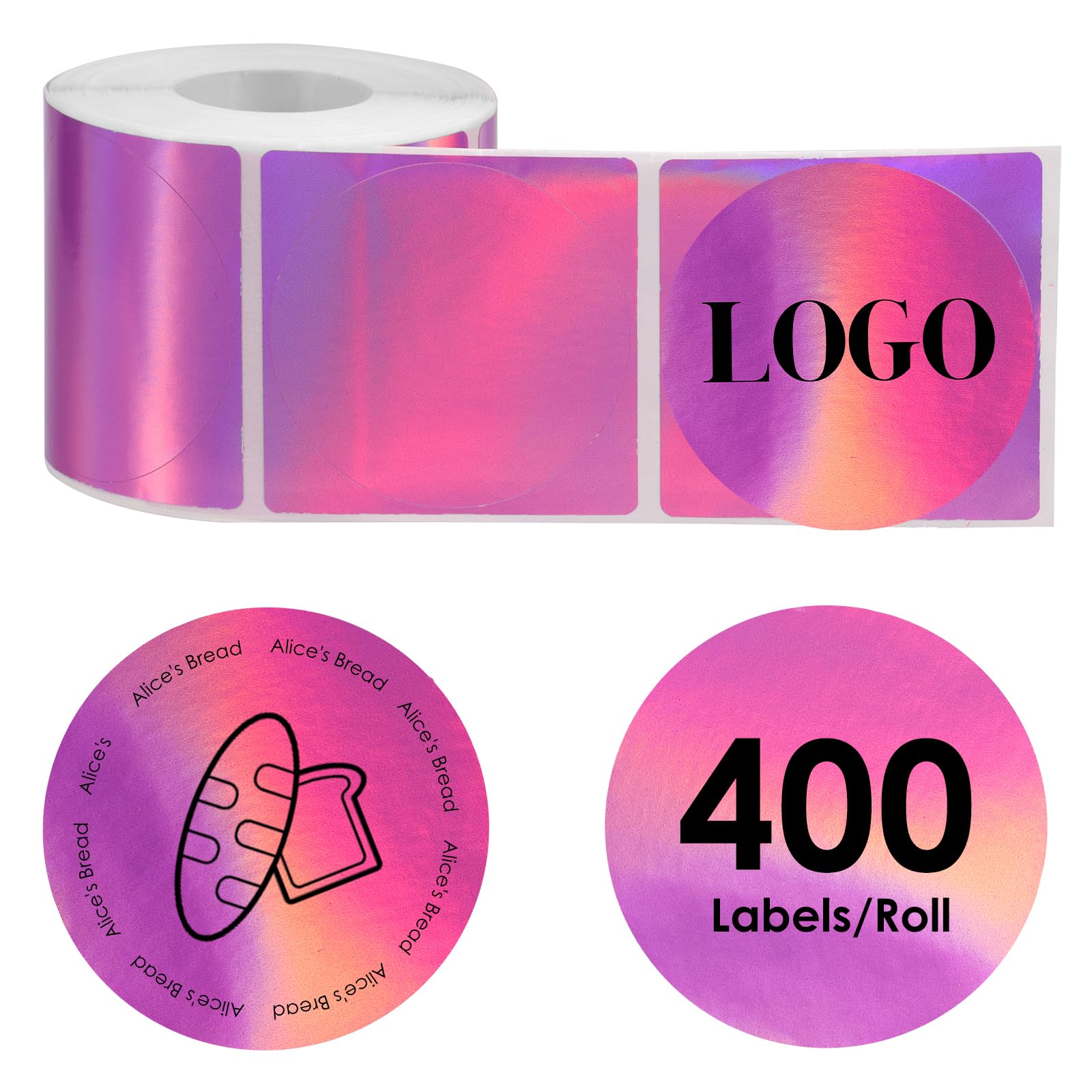 400PCS/Roll Holographic Thermal Label Stickers,50x50mm Self Adhesive Circle Label Stickers for M110/M260/M221/M120/M150/M250/M220,Multifunctional Labels Paper Used for Name Price Tag DIY Custom Logo