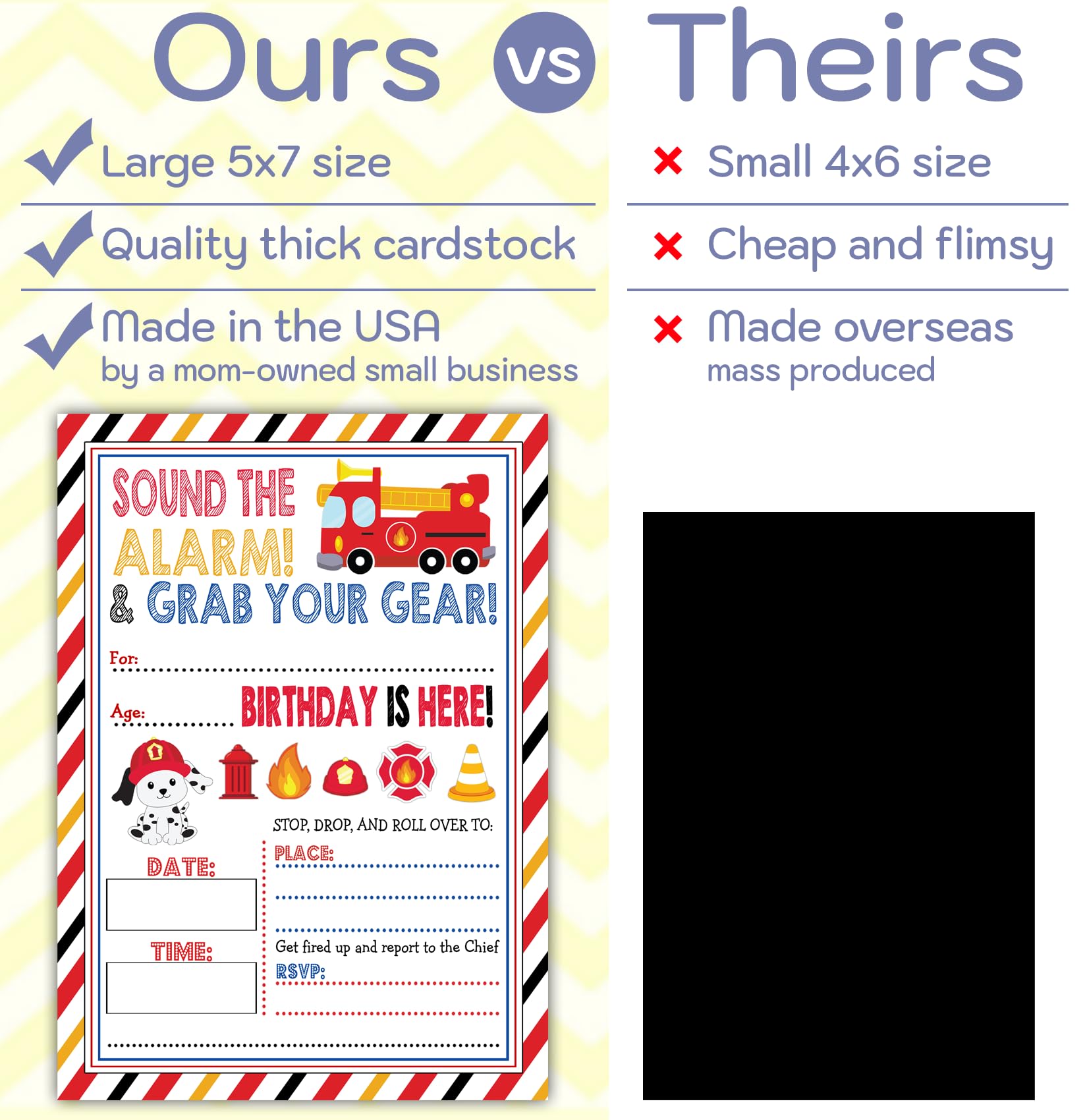 Firetruck Themed Birthday Party Invitation - Set of 15 with envelopes