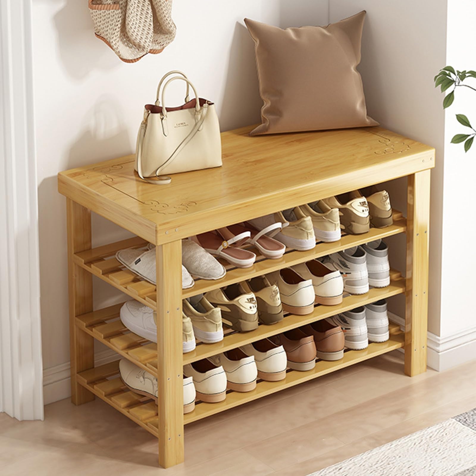 Rangement en bambou compact et meuble de rangement pour chaussures d'entrée