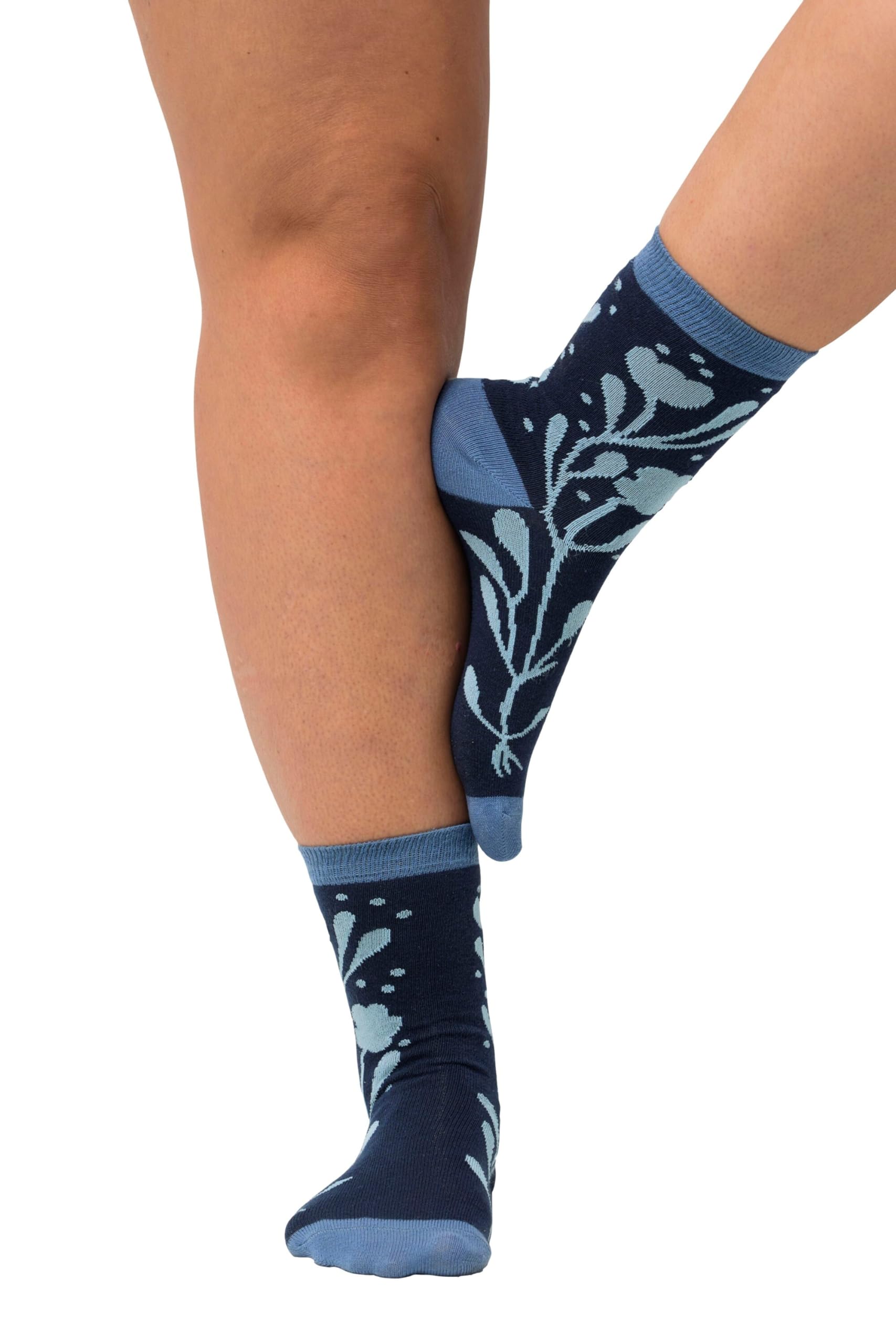 Ulla Popken Women's Floral Stockings, blue, 39-42