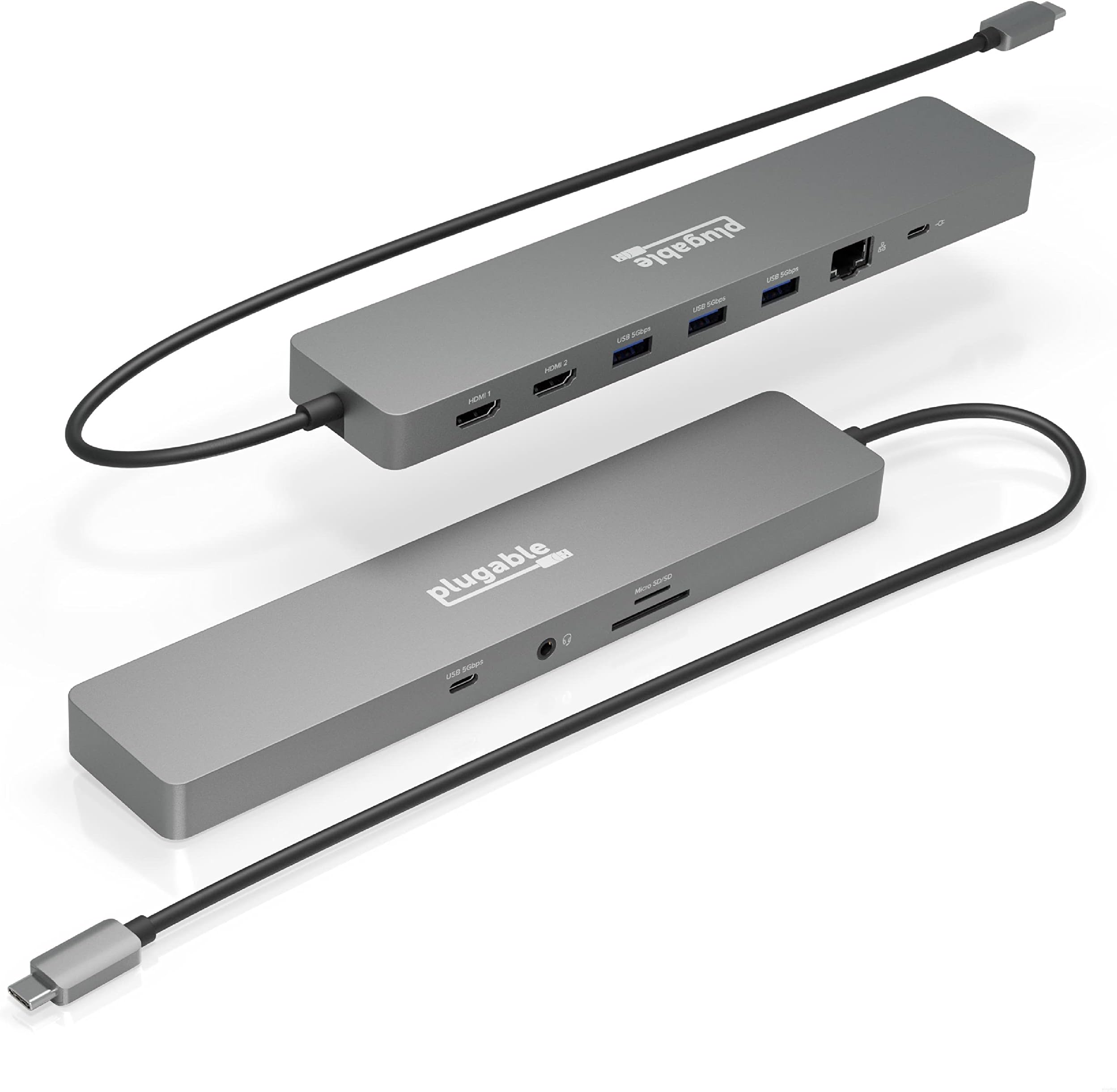 11-in-1 USB-C Hub, 100W USB-C Pass-through, Laptop Docking Station Dual Monitor, 4K 60Hz HDMI, Compatible with Thunderbolt, Windows, Chromebooks, Displays Mirrored on Mac