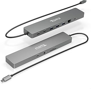 Plugable 11-in-1 USB-C Hub, 100W USB-C Pass-Through, Laptop Docking Station Dual Monitor, 4K 60Hz HDMI, Compatible with Thunderbolt, Windows, Chromebooks, Displays Mirrored on Mac