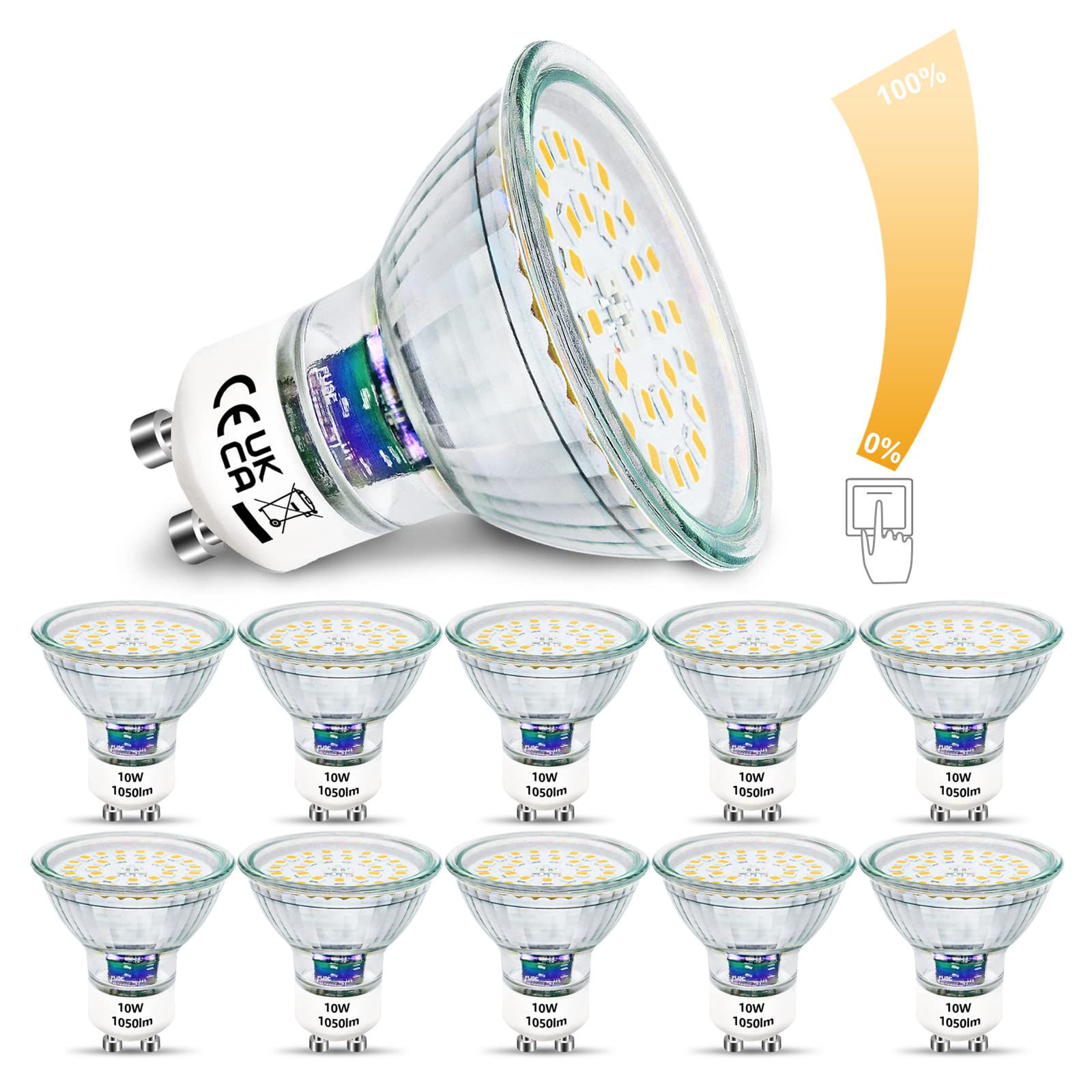 Bombillas GU10 LED Blanco Neutro 10W Regulables 4500K Reemplaza 100W Bombillas Halógenas Brillantes 1050LM Foco LED GU10 Dimmable 220V Sin Parpadeo, 10 Pack