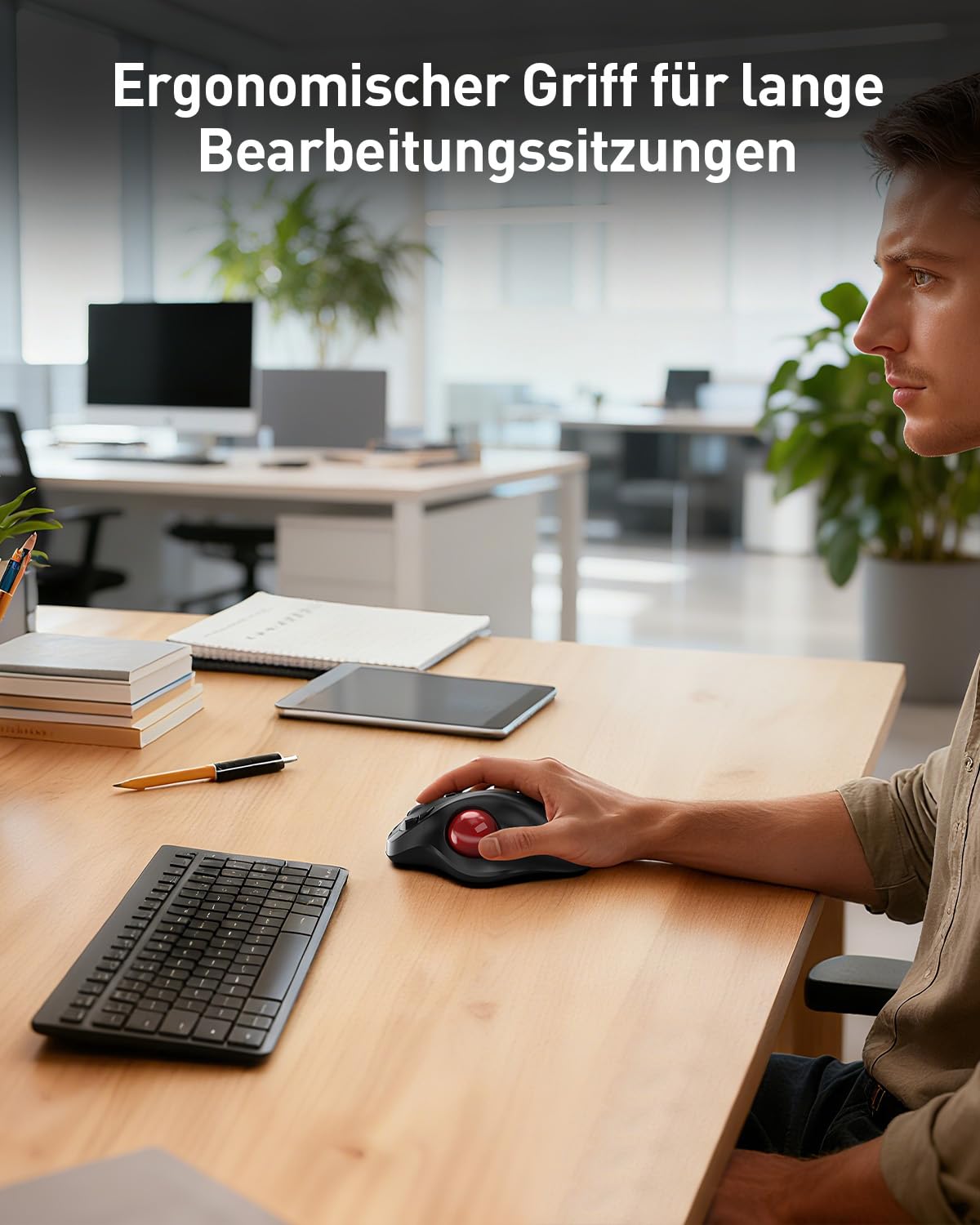 SABLUTE MAM2 Kabellose Trackball Maus, Wiederaufladbare Ergonomische Maus | Präzises und Reibungsloses Tracking, 3-Geräte-Verbindung (Bluetooth oder 2,4G USB-Empfänger), 5 DPI-Stufen für Mac, Windows