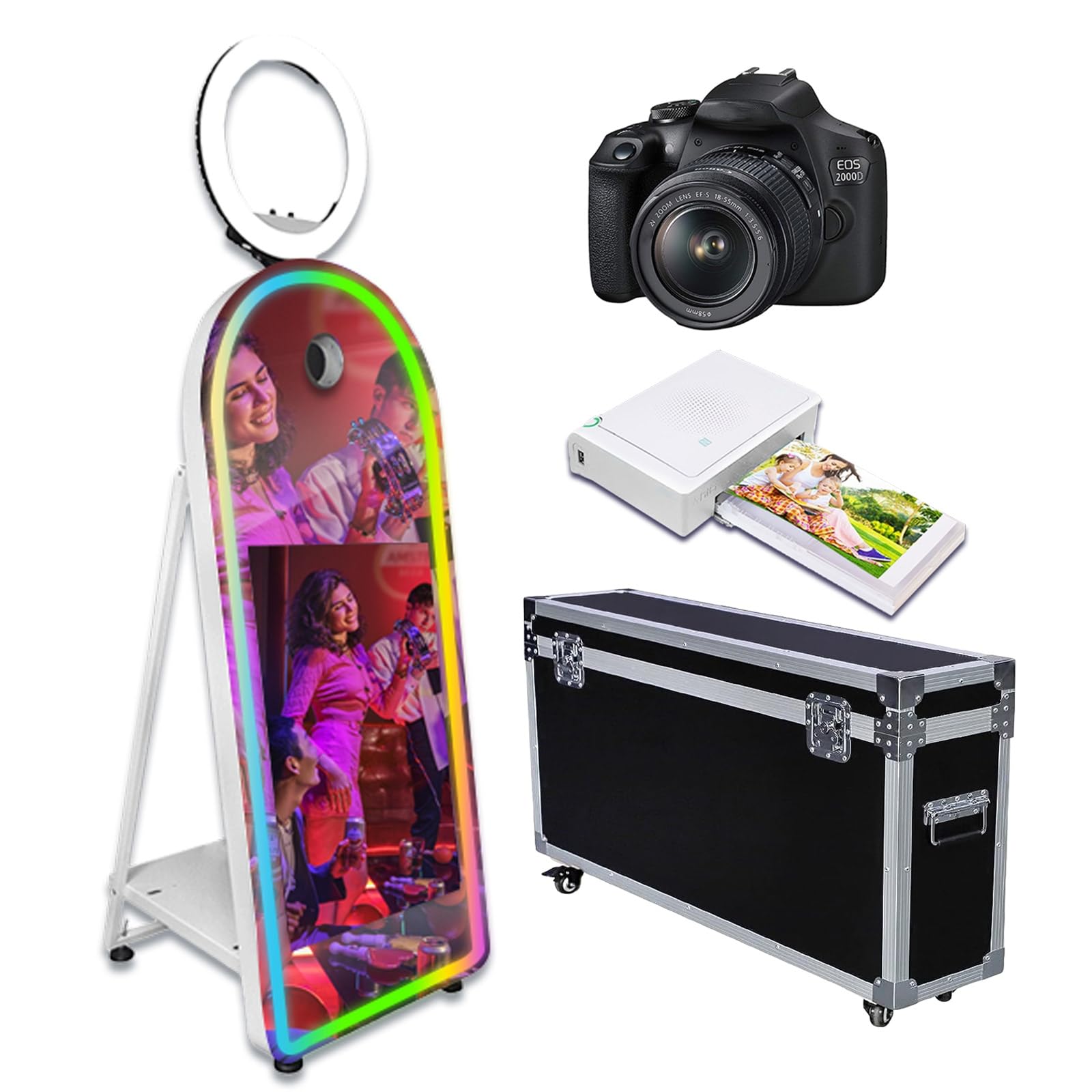 PAAFNN Magic Mirror Photo Booth Machine with Camera, Printer, RGB Light, Portable 32'' Touch Screen Selfie Mirror Photobooth for Party (White)