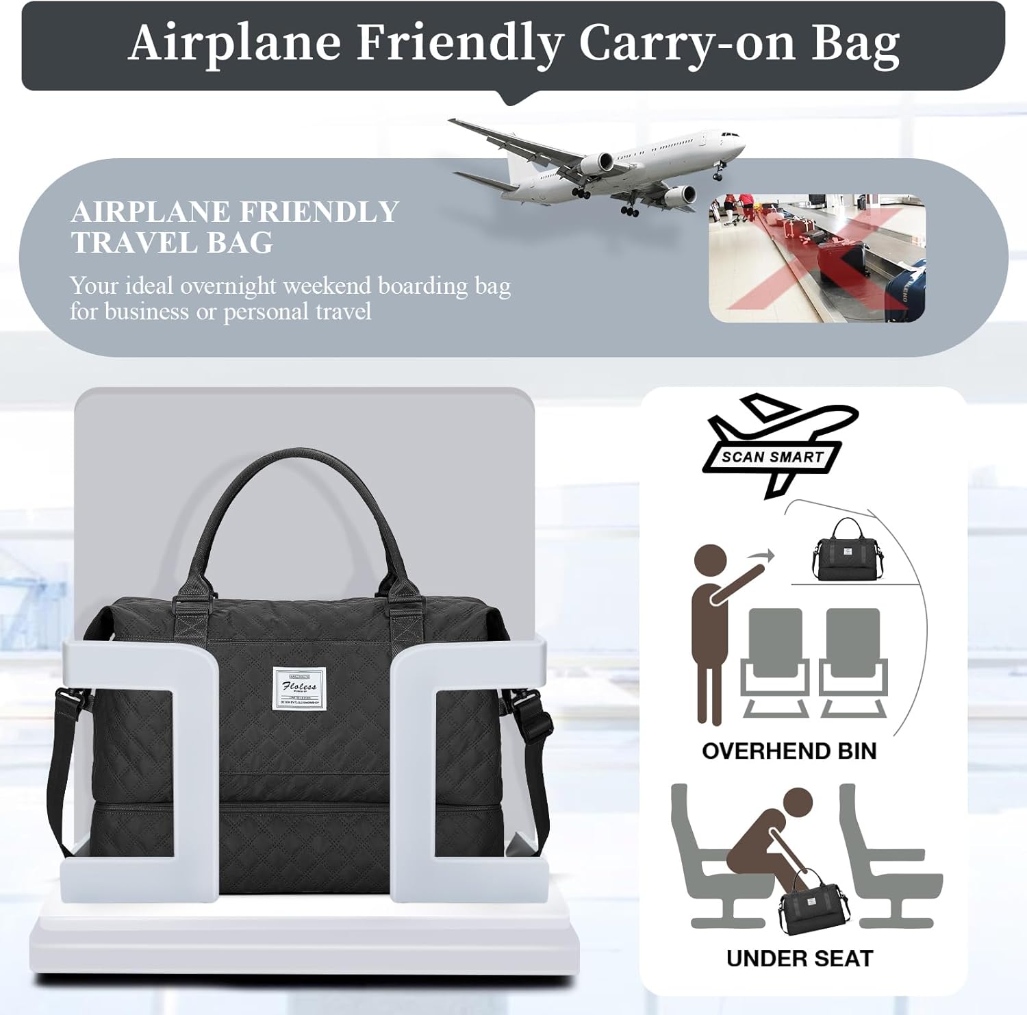Weekender Bags for Women, Carry on Overnight Weekend Travel Duffel Bag with Shoes Compartment &Toiletry Bag, Personal Item Bag for Travel Business Trips Sport Hospital