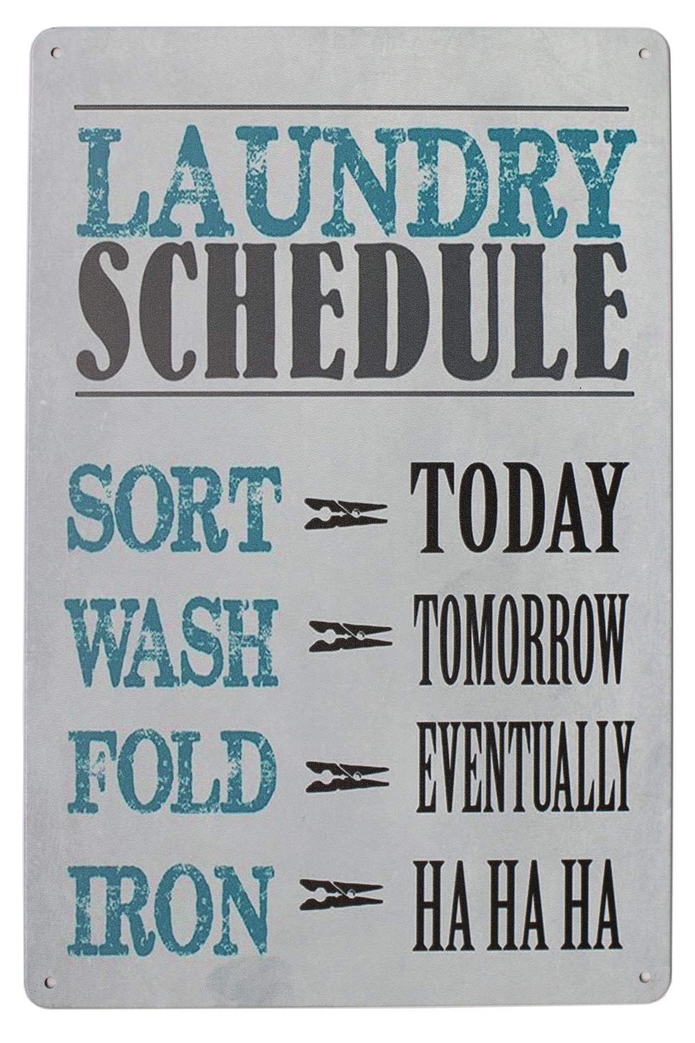 Hioni Laundry Schedule Sort Wash Fold Iron, Metal Tin Sign, Vintage Plaque Home Wall Decor