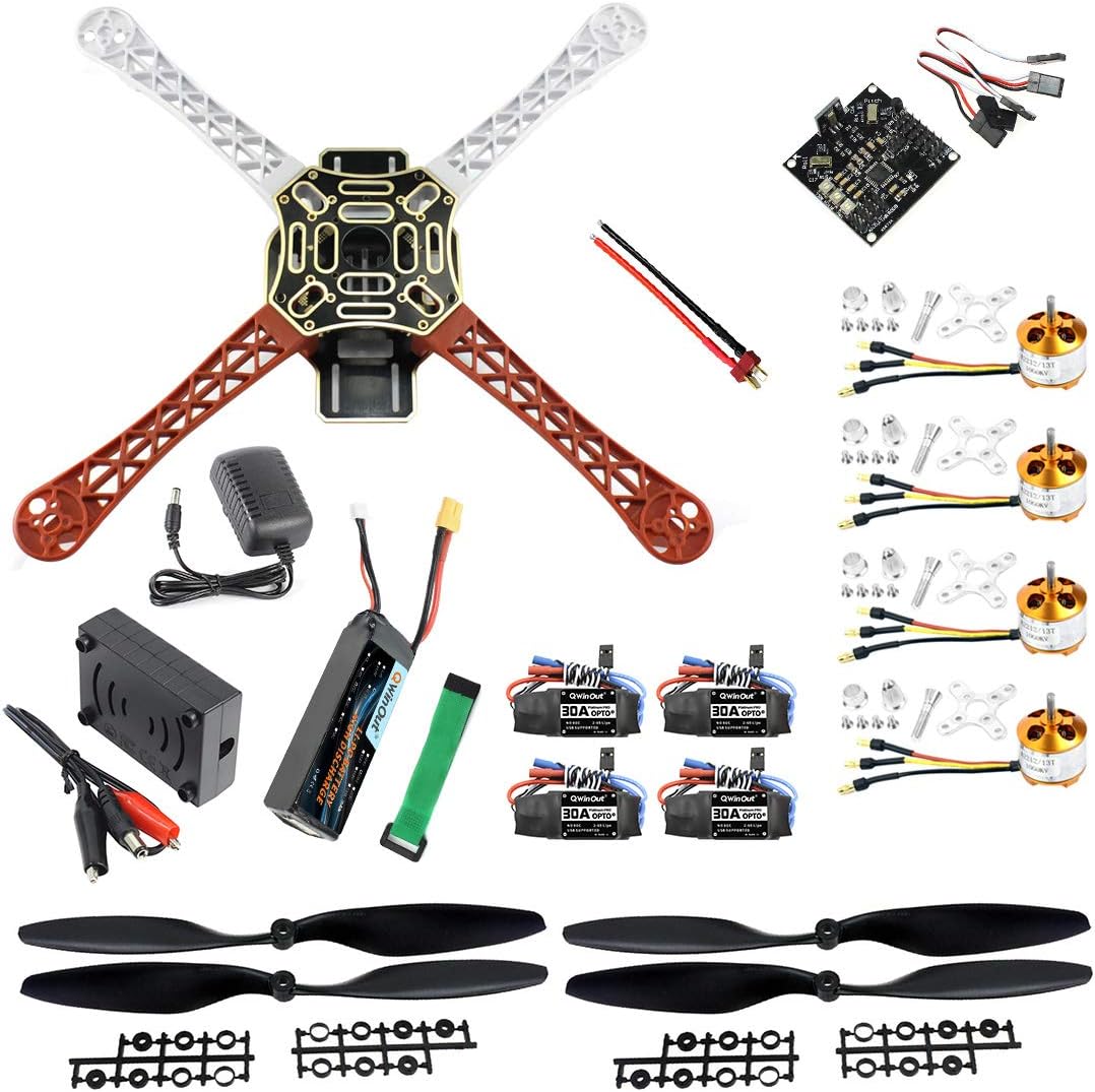 QWinOut F450 DIY RC Quadcopter 4 axle Drone ARF Kit No TX RX : KK V2.3 Flight Control A2212 1000KV Motor 30A ESC Lipo 450mm Flamewheel