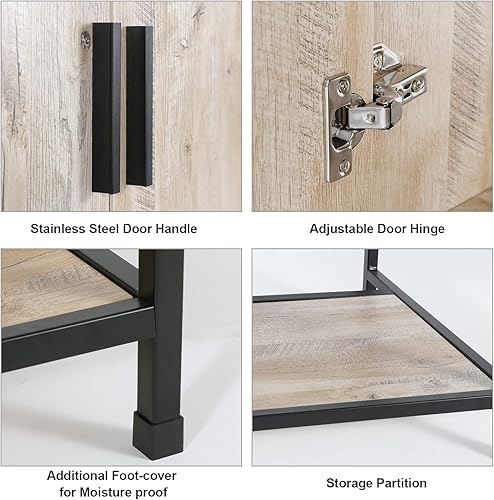 Miniatura 4 de eclife Combo de lavabo de baño de 36 pulgadas con gabinete lateral de 3 cajones independientes y fregadero redondo de vidrio templado de bronce y