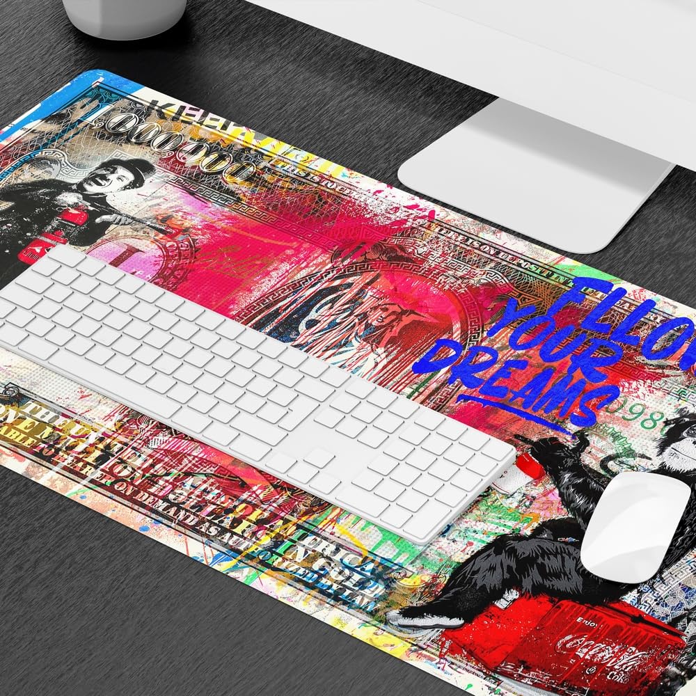 JUST BREATHE XXL Gaming Desk Mat – Colorful Money Design Mouse Pad With Non-Slip Base | Large Desk Pad For Keyboard & Mouse