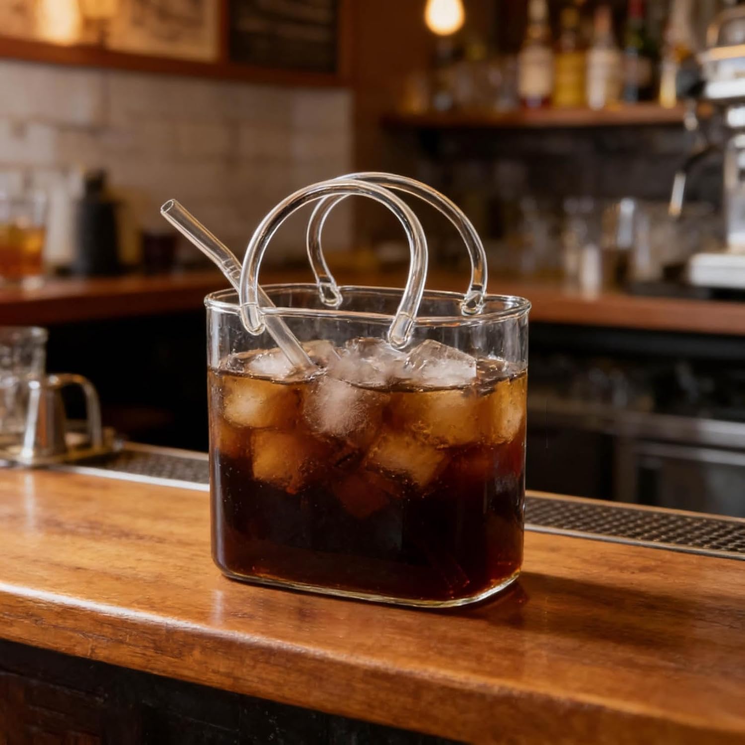 Glass Purse for Drinks, 26oz Unique Drinking Glass with Straw, Handbag Shaped Cup for Juice Tea & Cocktails, Decorative Glass Purse Vase for Flowers, Cute Room Decor & Party Gift for Women (2)