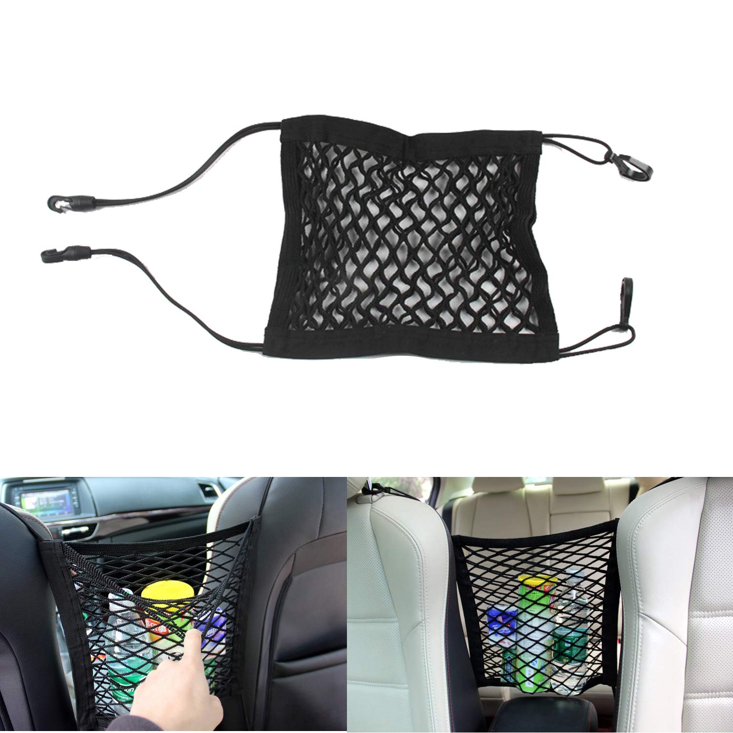 Dual-layer Car Mesh Organizer Storage Net Backseat Cargo Net Bag Seat Back Organizer Cargo Nets for Car Front Seat Backseat Pockets Cargo Tissue Purse Holder Pets Kids Barrier Black ACN3025-CA