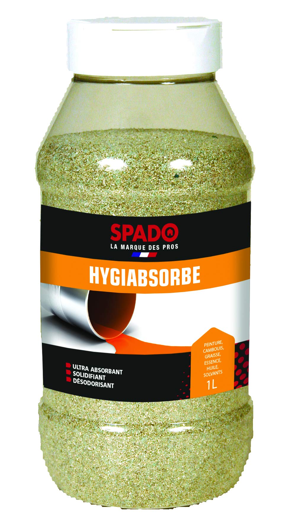 SPADO - Hygiabsorbe - Ultra absorbant - Solidifiant - Désodorisant - Actifs désinfectant - Parfum frais - 1L - Fabriqué en France