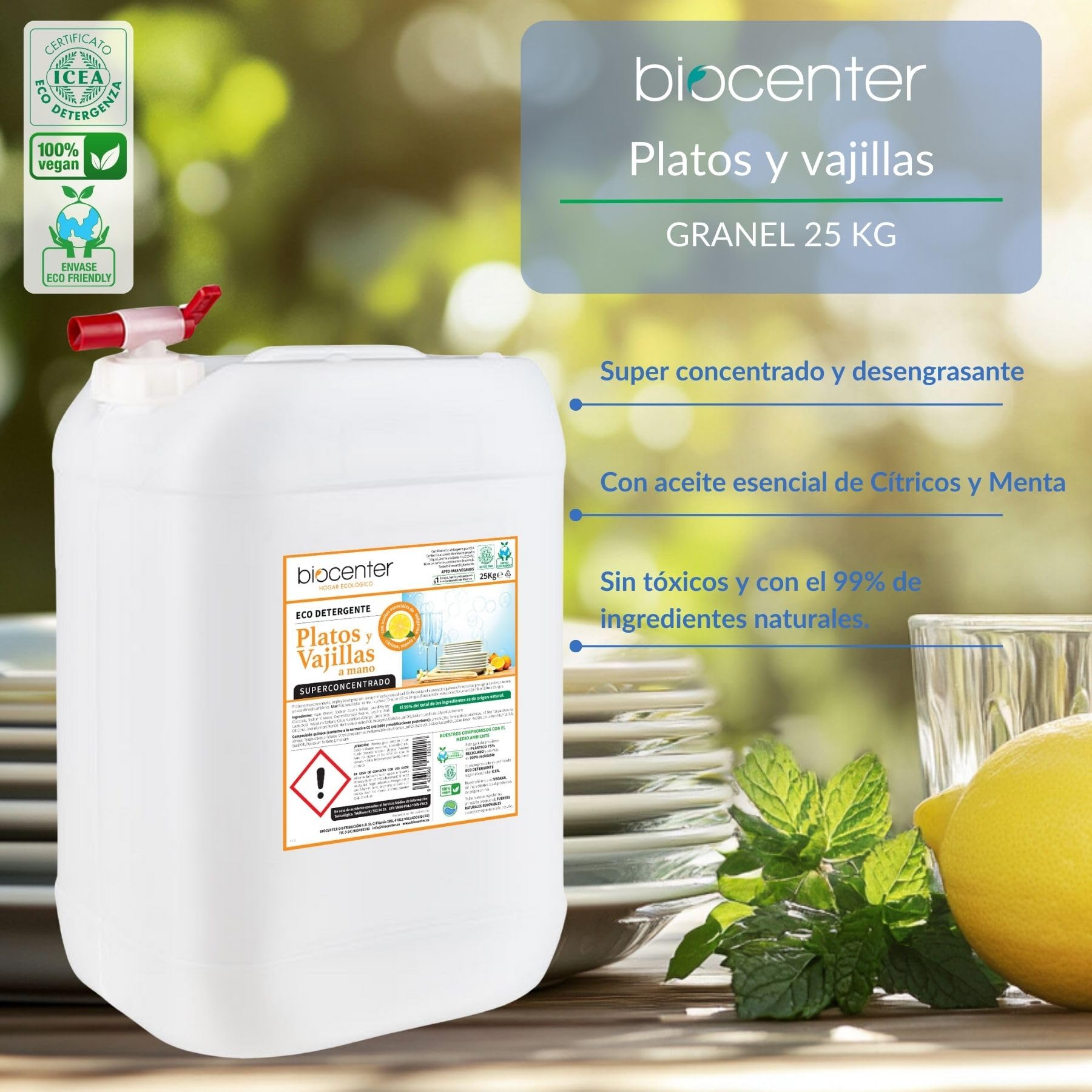 BIOCENTER - Lavavajillas a mano ecológico - formato a granel de 25 Kg con grifo