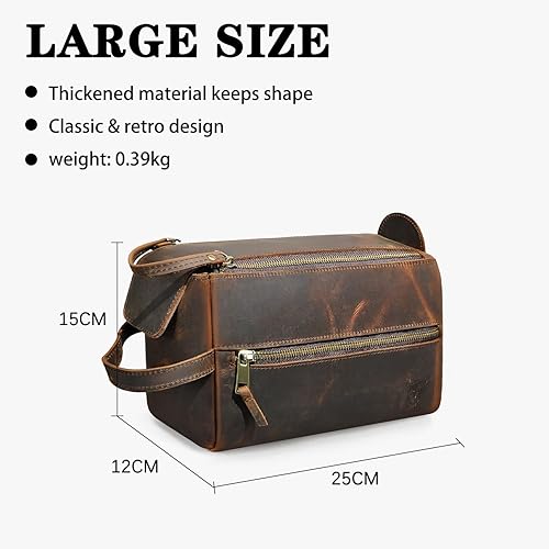 Miniatura 9 de Handadsume Retro genuino Crazy Horse cuero hecho a mano viaje aseo aseo bolsa para hombres - Dopp Kit - Kit de afeitado 771, 774 Marrón, Vintage