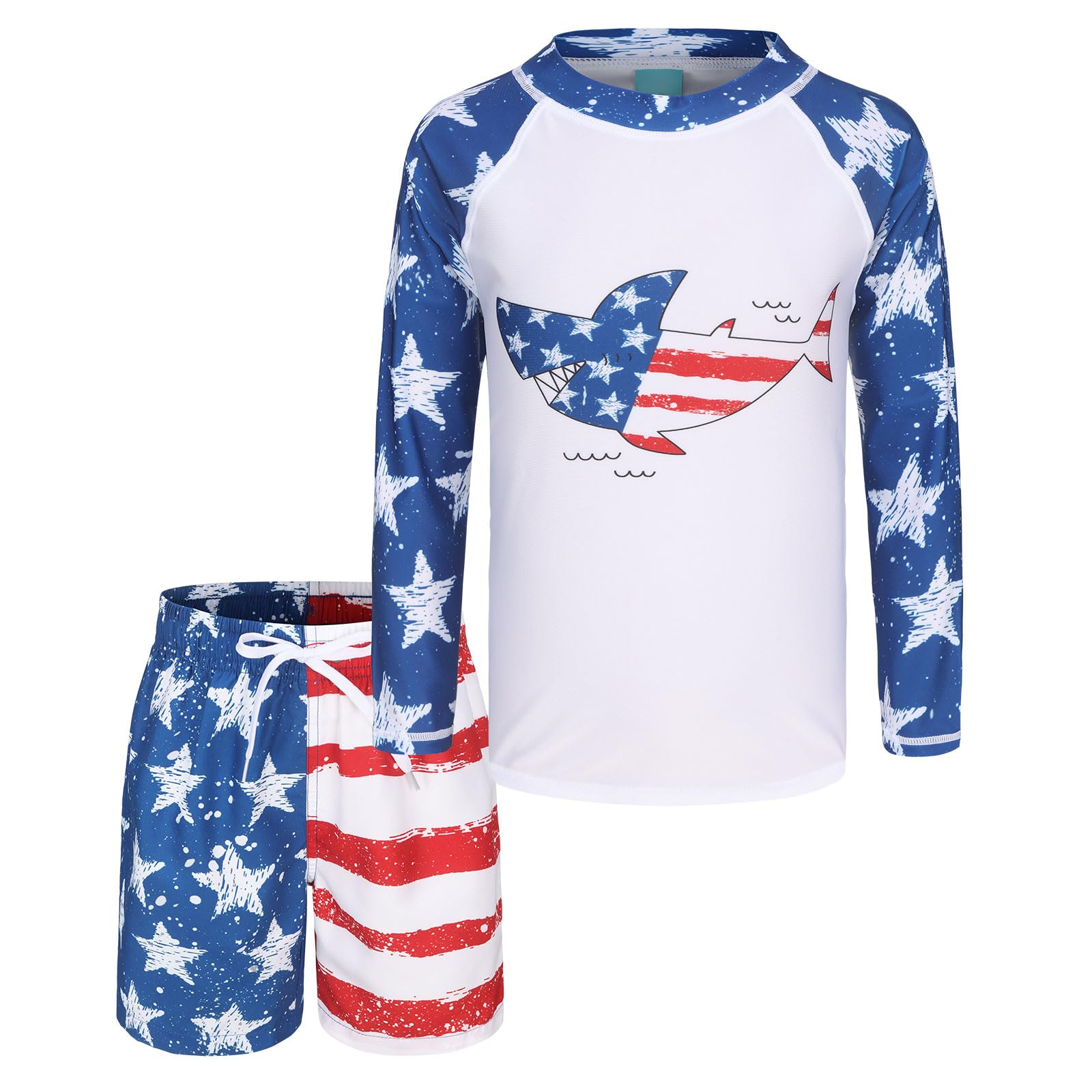 Boys Two Piece Rash Guard Swimsuits Set with Swim Trunk Kids Long Sleeve Bathing Suit Swimwear Set