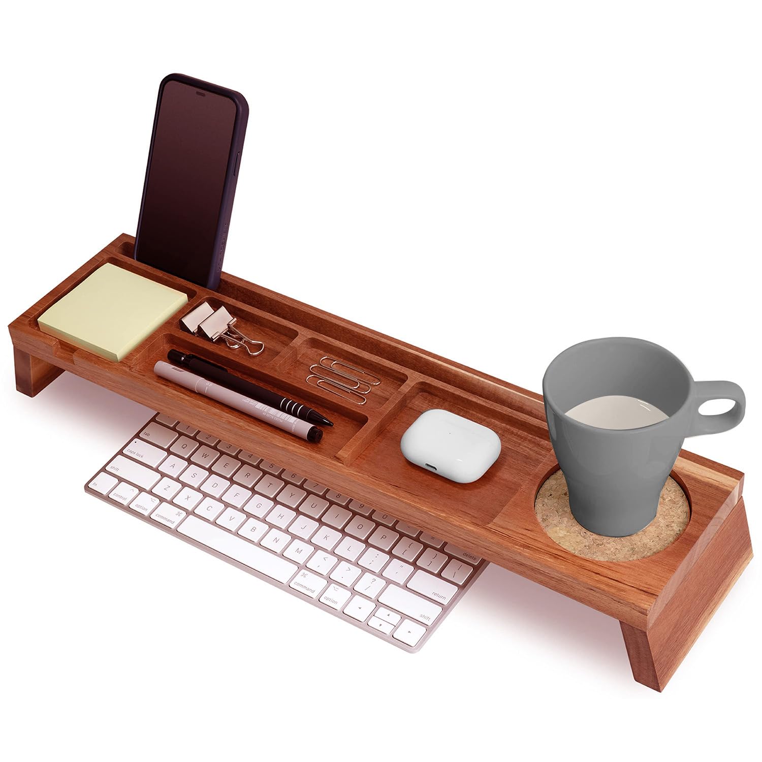 Linwnil Schreibtisch-Organizer aus Naturholz – Organizer aus Holz mit mehreren Fächern für Zuhause, Büro, Kabinenzubehör – Tischablage für Schreibtisch und Arbeitsplatz – Stiftablage