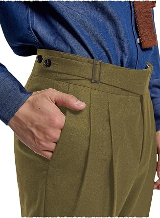 Mens Cotton Retro Flat Front Chino Pant Straight Western Gurkha Pants Trendy Trousers