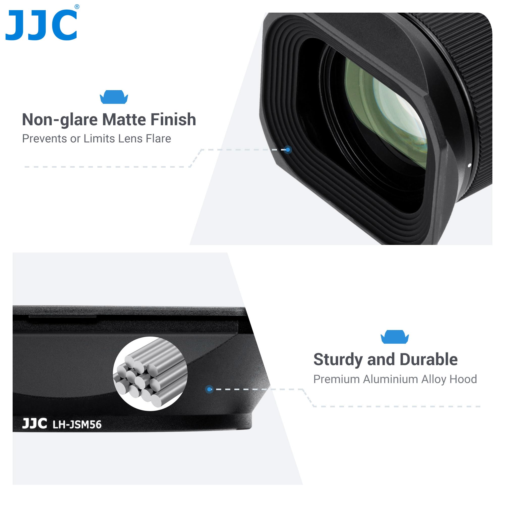 JJC Metalowa kwadratowa osłona obiektywu do obiektywu Sigma 56 mm F1.4 DC DN z przesuwną osłoną maski – alternatywny wybór dla plastikowej osłony obiektywu Sigma LH-582-01