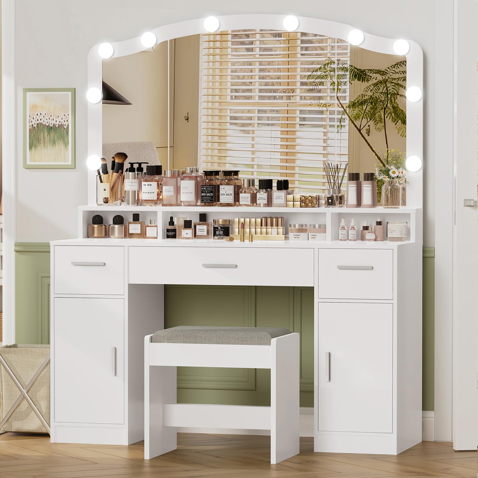 Elegant Makeup Vanity with Lights & Storage for Women & Girls