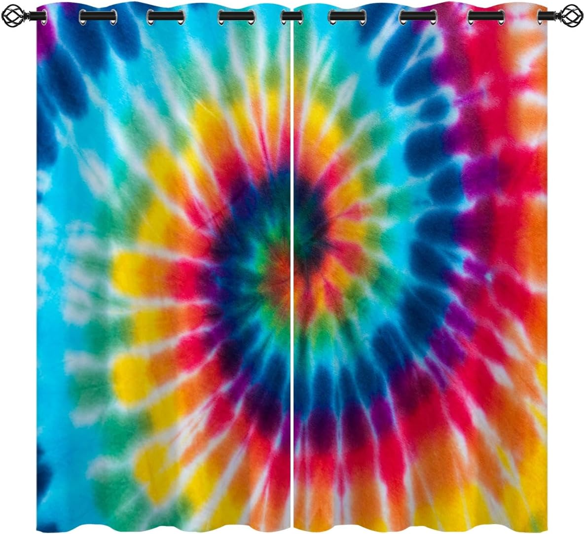 Tie Dye Blackout Curtains for Girls Boy Home Decor, Abstract Kids Colorful Rainbow Gypsy Grommet Thermal Insulated Drapes Darkening Window Curtain for Bedroom Living Room, 84 x 84 Inch