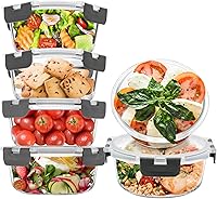 Vista 11 de Paquete de 6 recipientes pequeños de vidrio de 12 onzas para preparación de comidas, recipientes de vidrio para almacenamiento de alimentos