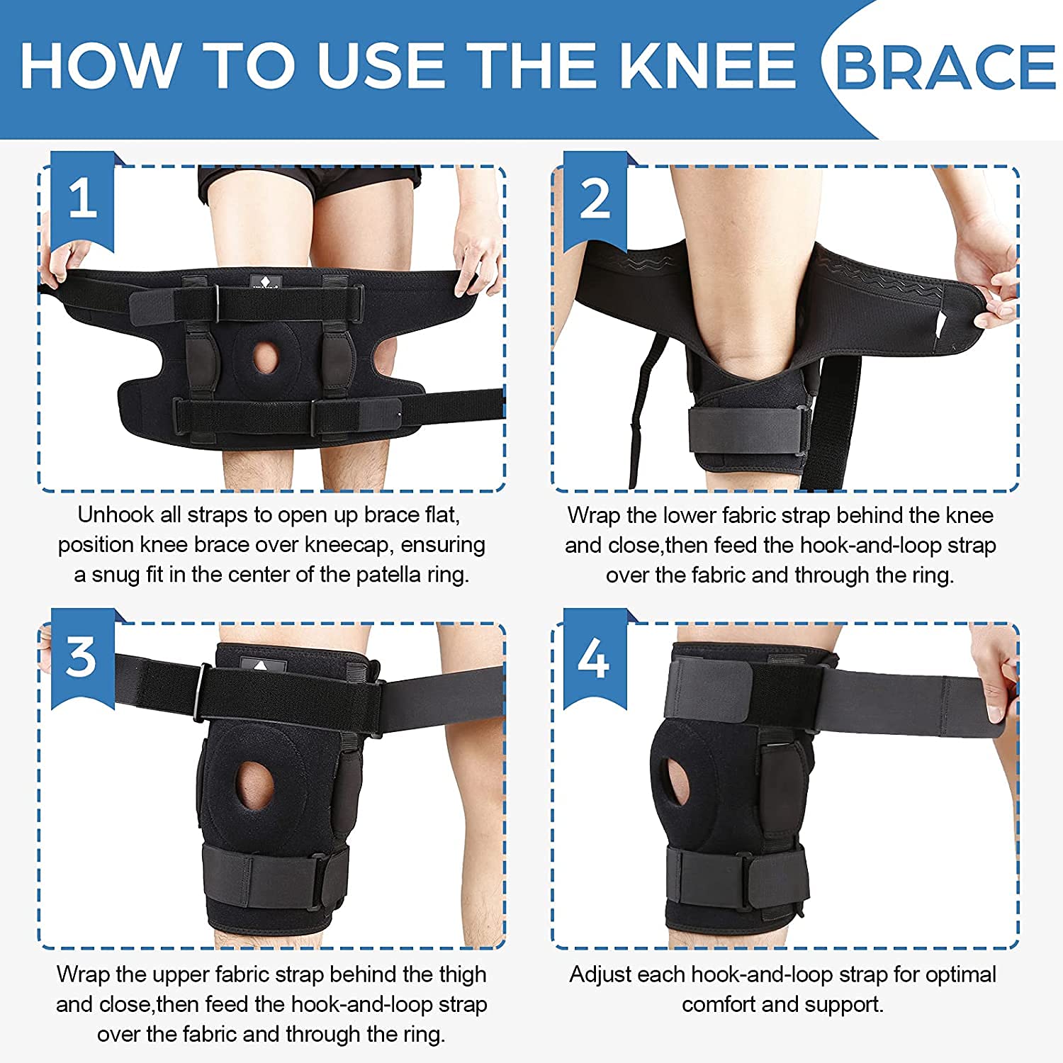 NEENCA Hinged Knee Brace, Adjustable Compression Knee Support Brace for Men & Women, Open Patella Knee Wrap for Knee Pain, Swollen,Meniscus Tear,ACL,PCL,MCL,Joint Pain Relief, Injury Recovery.