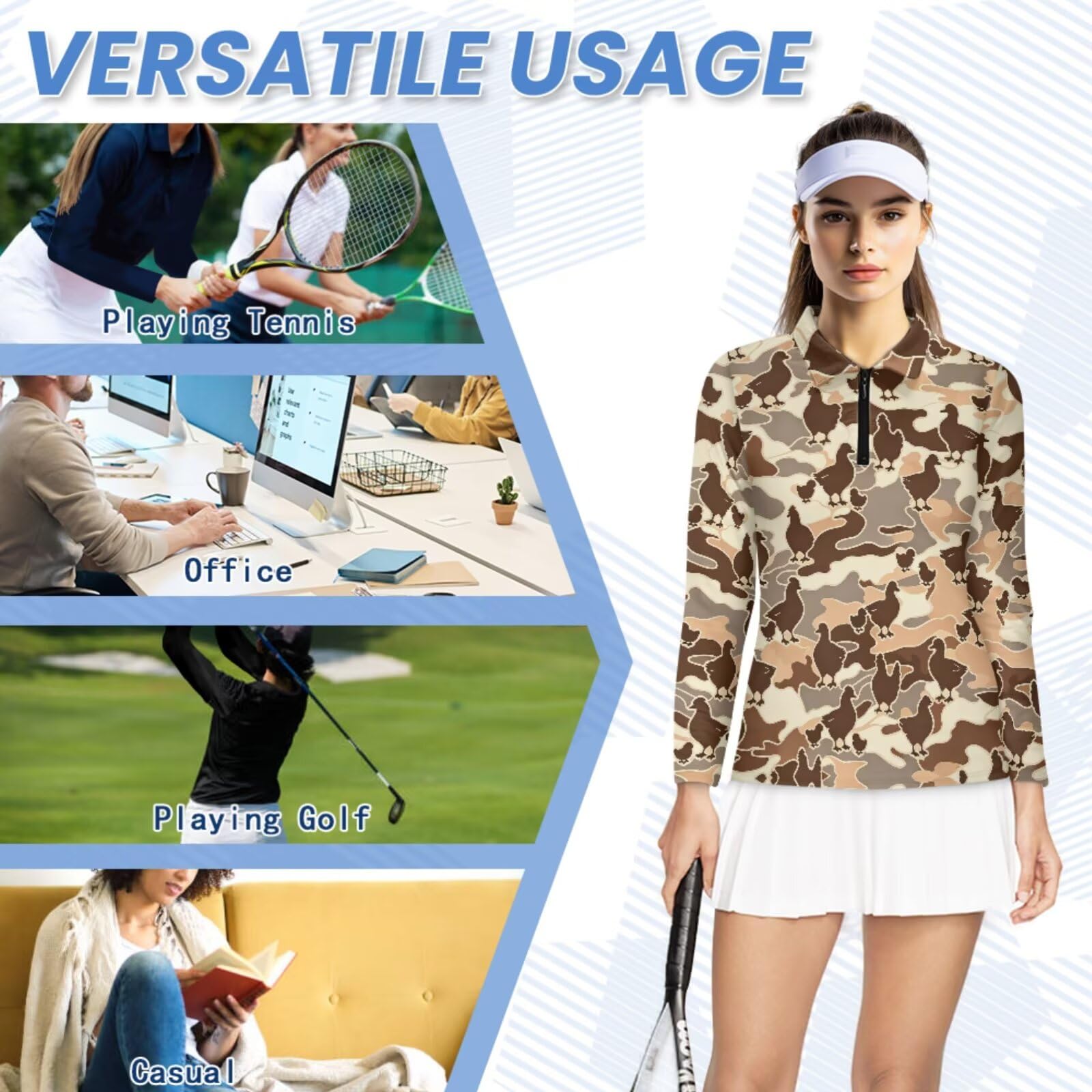 chaqlin Camisas de golf a juego para parejas, con cremallera, para mujer, camisa polo de manga larga para hombre, camisa de golf para hombre