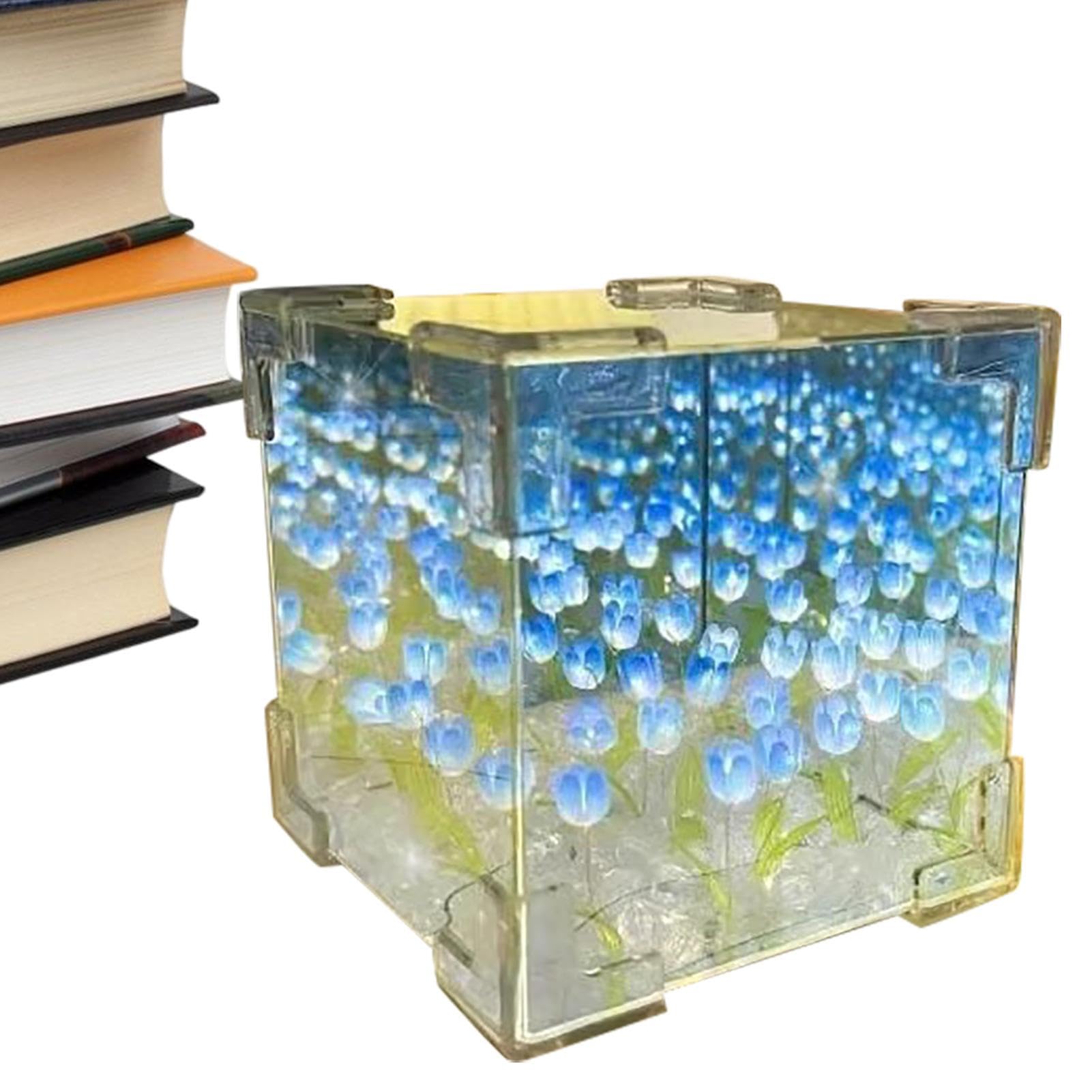 Troonz Blue Flower Mirror Lamp - Decorative Lights Flower Lamp - Ambient Lighting Desk Decor, Mirror Lamp Tulip Light, Bedside Lamp Flower Night, Night Lights For Bedroom