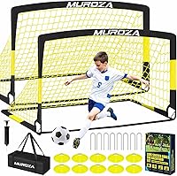 Vista 11 de Portería de fútbol, juego de porterías de fútbol para niños para patio trasero, paquete de 2 redes de fútbol portátiles desplegables con pelota